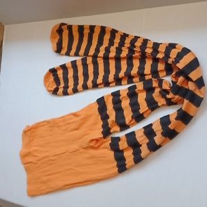 4/$30 Orange & Black Striped Witch Tights - Adult O/S